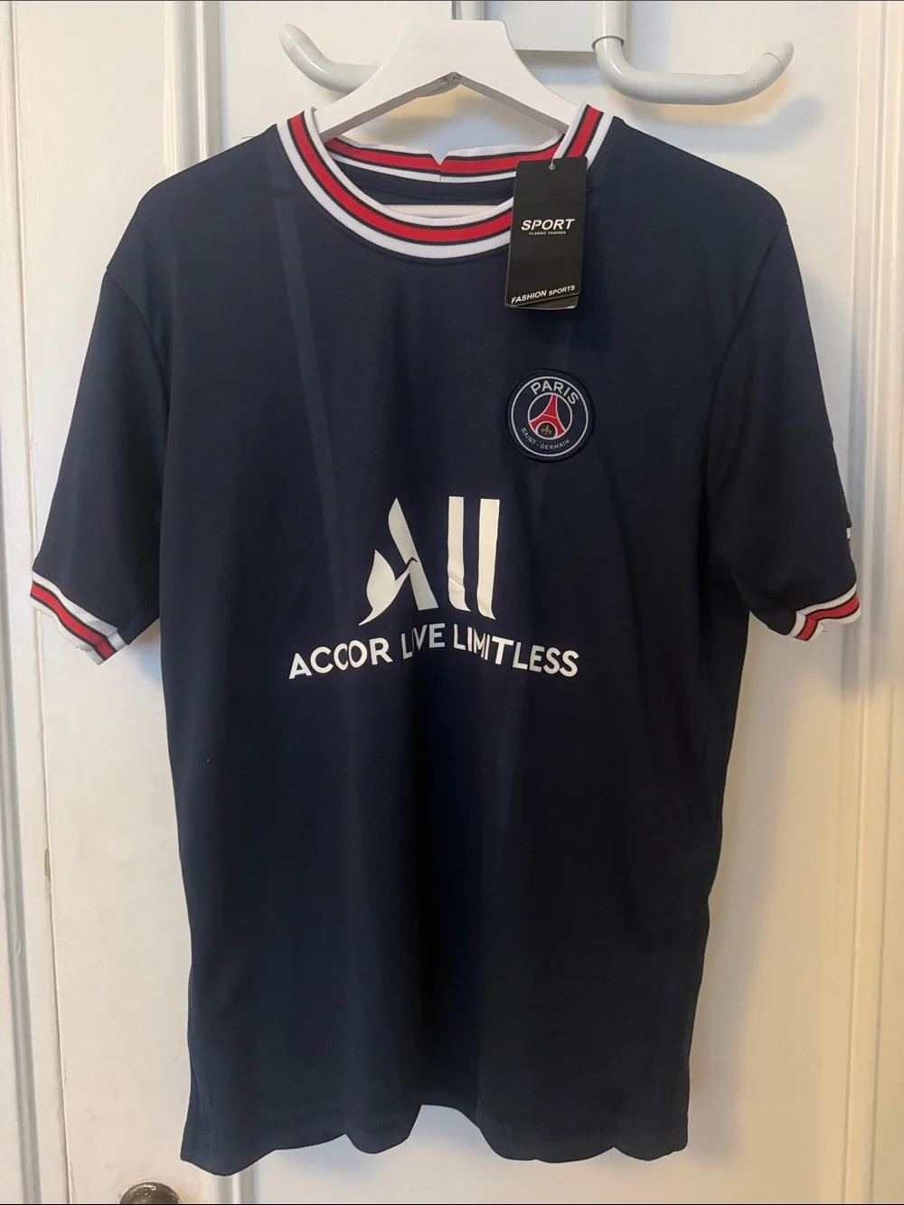 Messi Short-Sleeve Navy Soccer Jersey with Red/White Trim